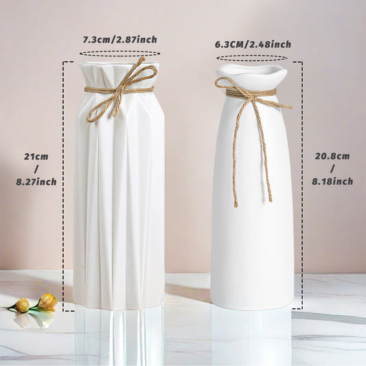 Weiße Keramikvase 2er-Set, Kleine Vase für Wohnzimmer, Abendessen Tisch