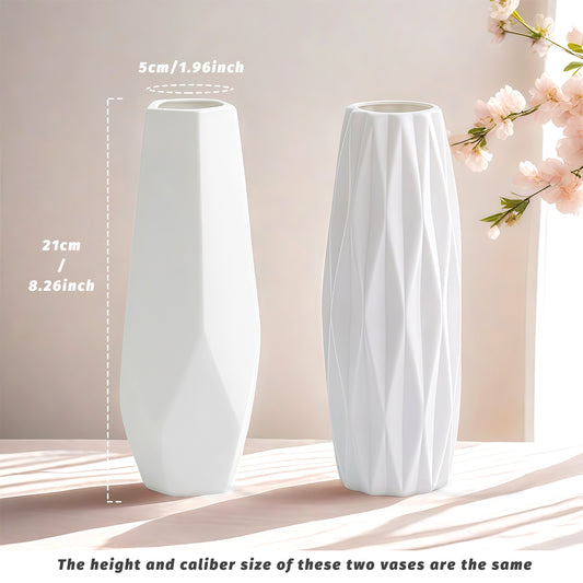 Weiße Keramikvase 2er-Set, Kleine Vase für Wohnzimmer, Abendessen Tisch