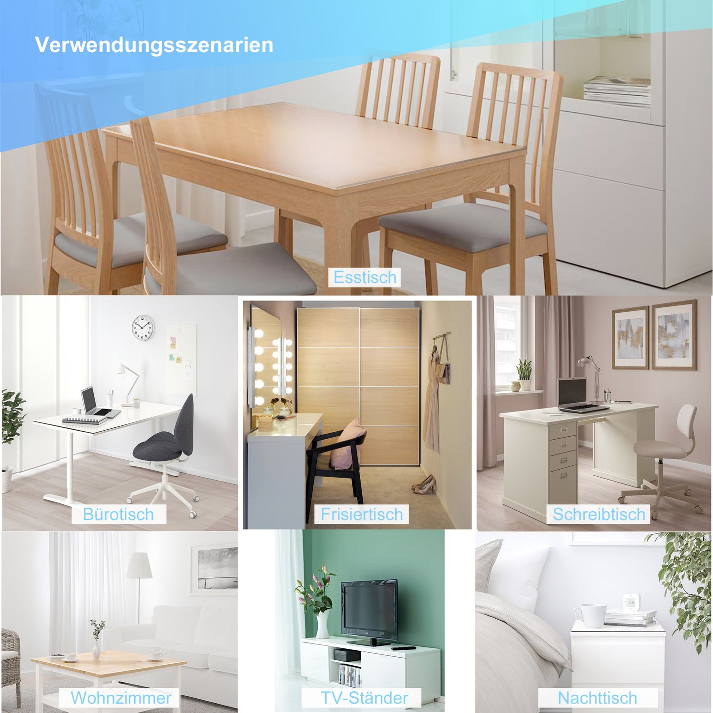 Glasklar Folie 2mm,abgeschrägte Kante, Tischfolie PVC transparent, Größe wählbar