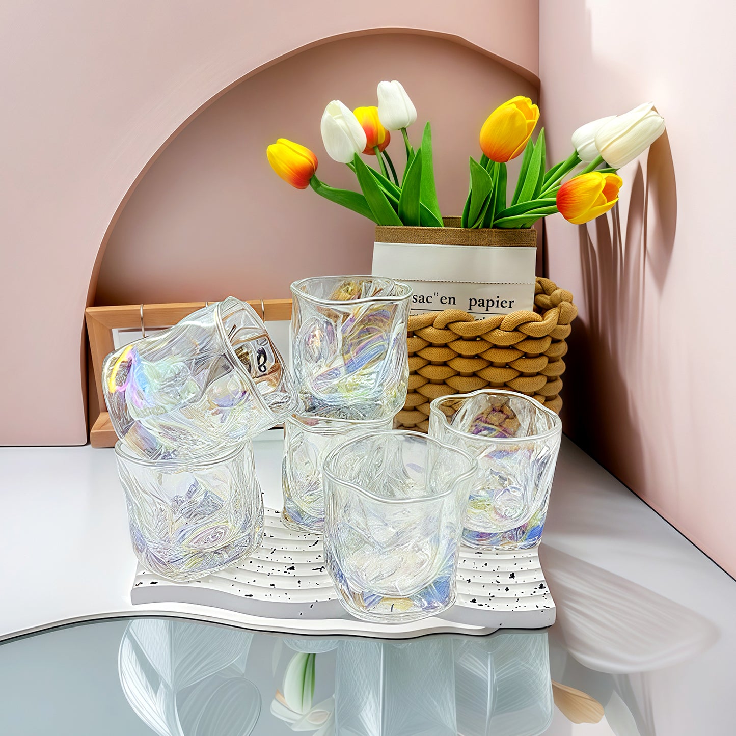 Wassergläser Gläser Trinkgläser, 6er Set, Verdrehter Becher Bunt - 230ml