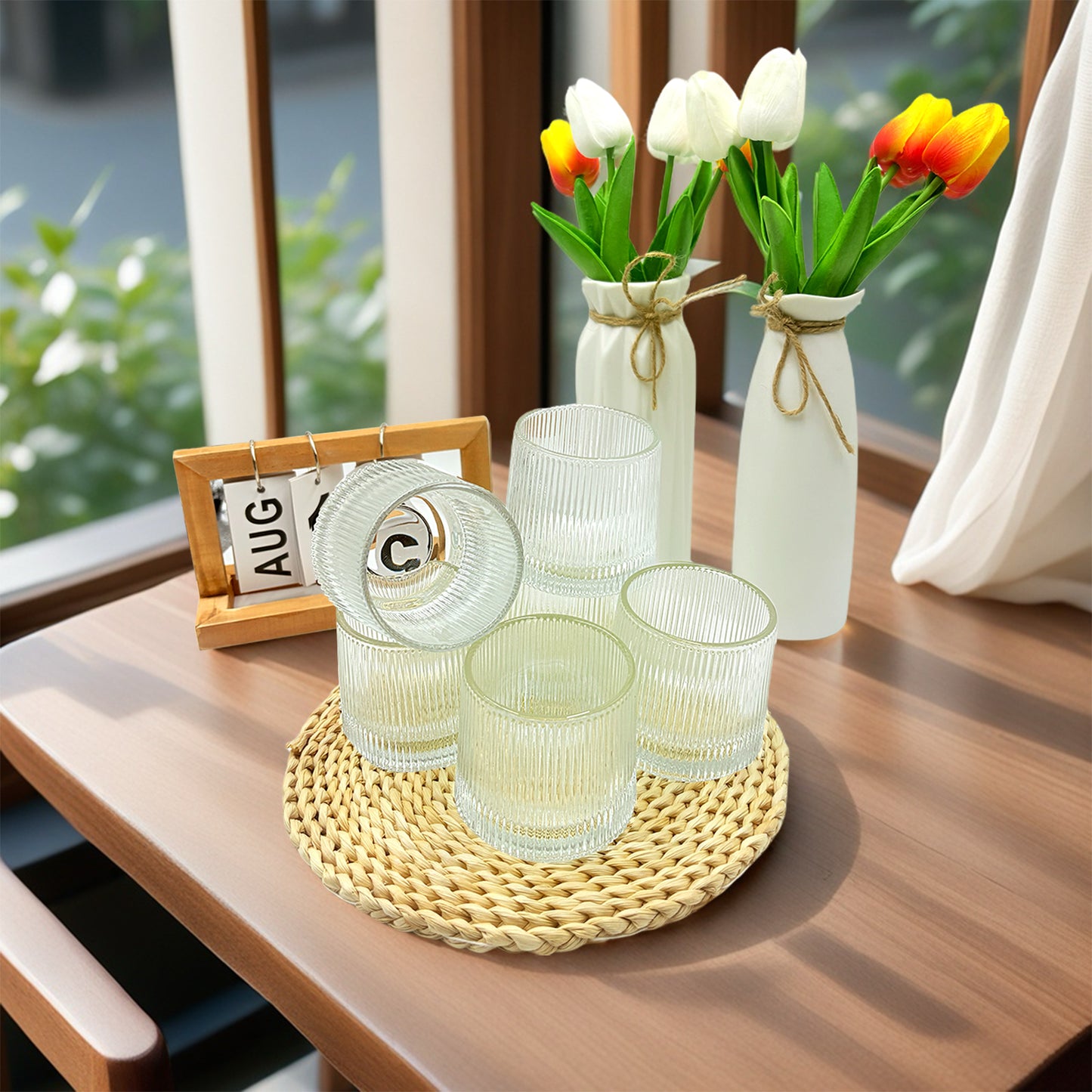 Wassergläser Gläser Trinkgläser, 6er Set, Whiskyglas Streifen - 150ml