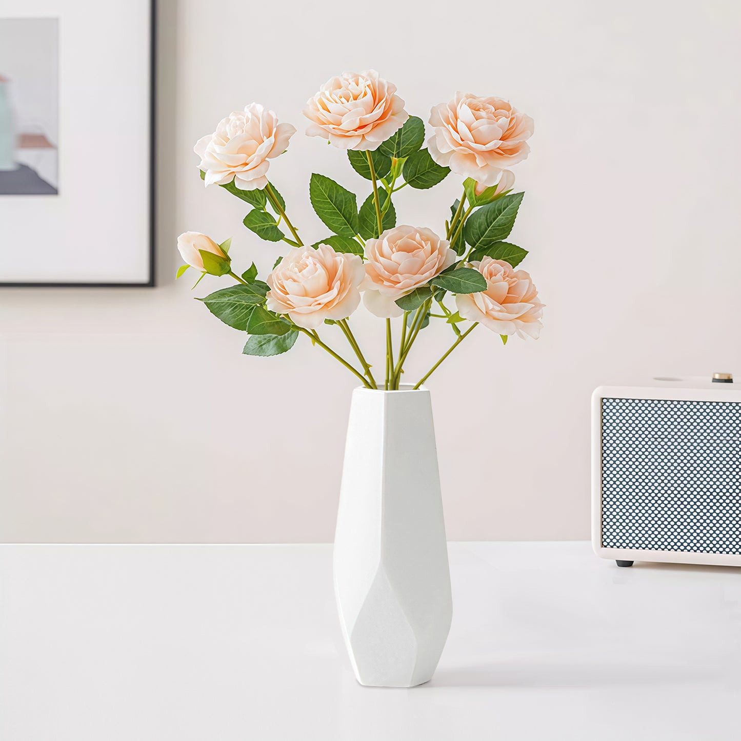 Weiße Keramikvase 2er-Set, Kleine Vase für Wohnzimmer, Abendessen Tisch