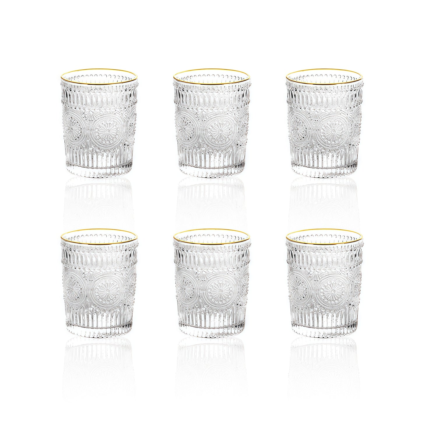 Wassergläser Gläser Trinkgläser, 6er Set, Sonnenblume metallkante - 300ml