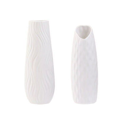 Weiße Keramikvase 2er-Set, Kleine Vase für Wohnzimmer, Abendessen Tisch