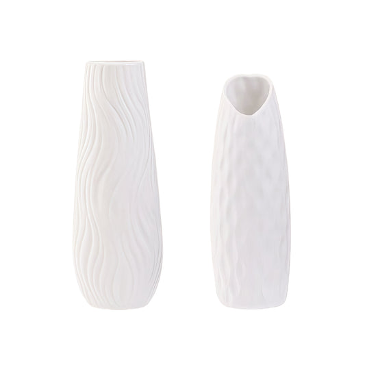 Weiße Keramikvase 2er-Set, Kleine Vase für Wohnzimmer, Abendessen Tisch