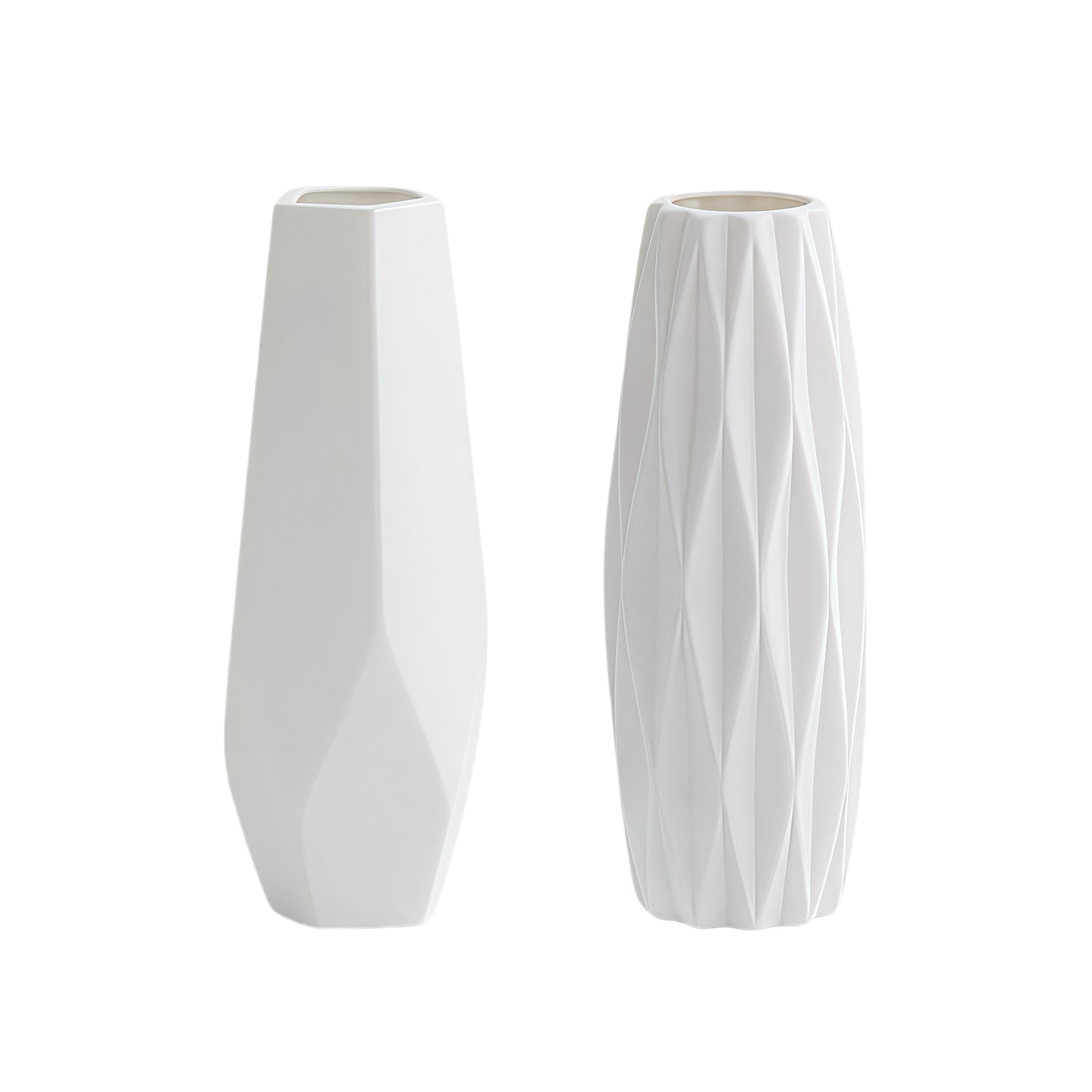 Weiße Keramikvase 2er-Set, Kleine Vase für Wohnzimmer, Abendessen Tisch