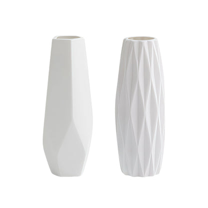 Weiße Keramikvase 2er-Set, Kleine Vase für Wohnzimmer, Abendessen Tisch