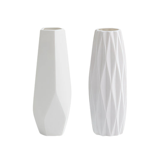Weiße Keramikvase 2er-Set, Kleine Vase für Wohnzimmer, Abendessen Tisch