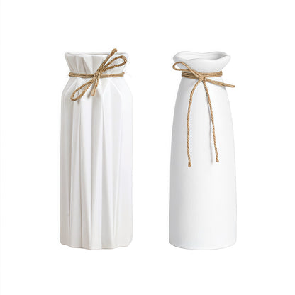 Weiße Keramikvase 2er-Set, Kleine Vase für Wohnzimmer, Abendessen Tisch
