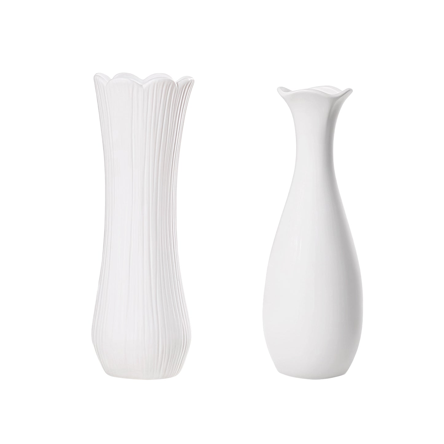 Weiße Keramikvase 2er-Set, Kleine Vase für Wohnzimmer, Abendessen Tisch