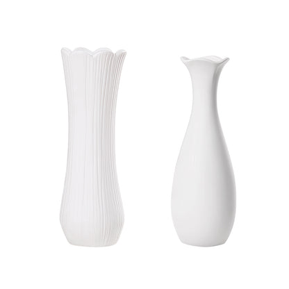 Weiße Keramikvase 2er-Set, Kleine Vase für Wohnzimmer, Abendessen Tisch