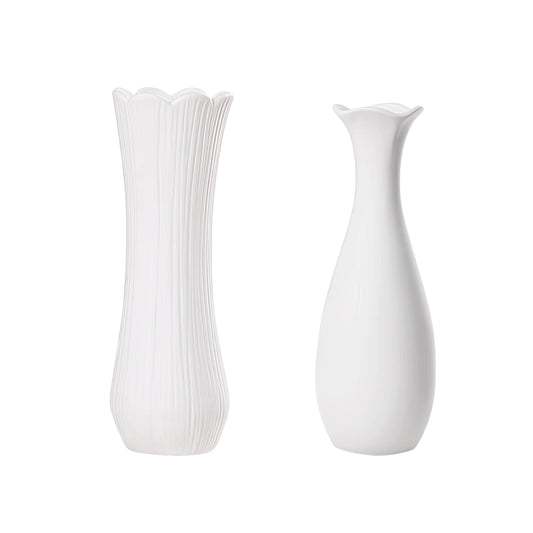 Weiße Keramikvase 2er-Set, Kleine Vase für Wohnzimmer, Abendessen Tisch