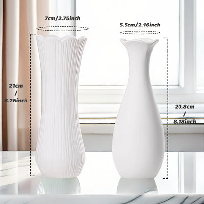 Weiße Keramikvase 2er-Set, Kleine Vase für Wohnzimmer, Abendessen Tisch