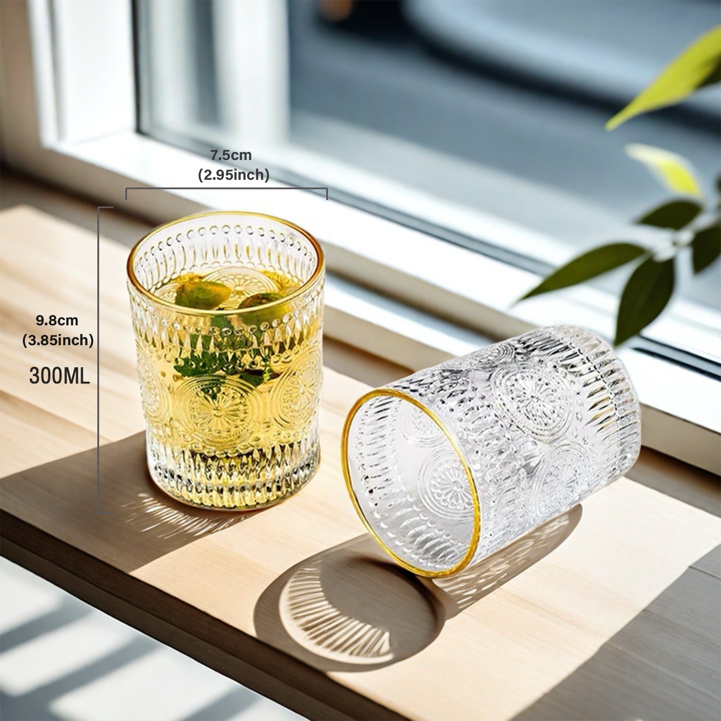 Wassergläser Gläser Trinkgläser, 6er Set, Sonnenblume metallkante - 300ml