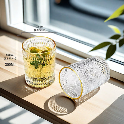 Wassergläser Gläser Trinkgläser, 6er Set, Sonnenblume metallkante - 300ml