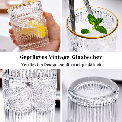 Wassergläser Gläser Trinkgläser, 6er Set, Sonnenblume metallkante - 300ml