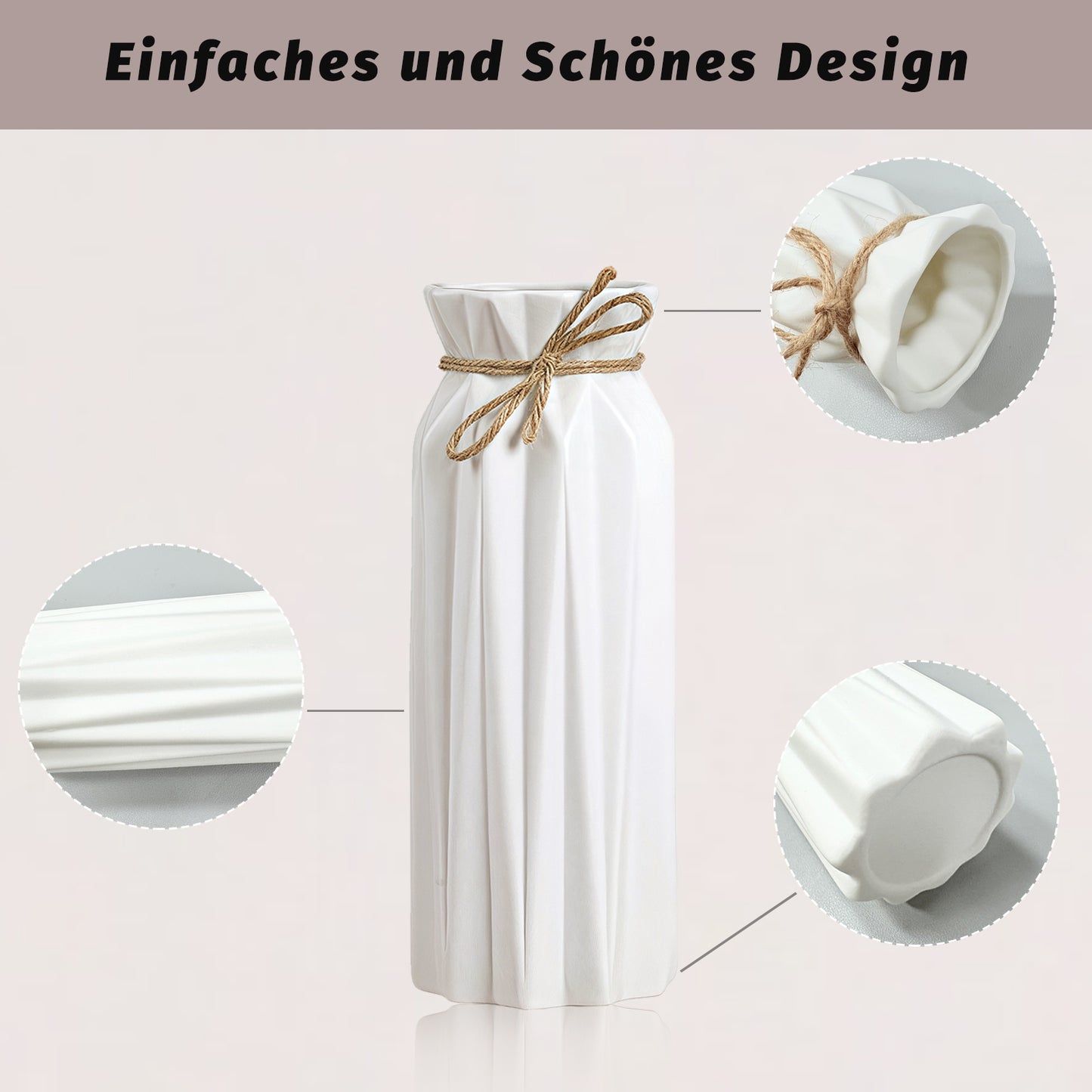 Weiße Keramikvase 2er-Set, Kleine Vase für Wohnzimmer, Abendessen Tisch