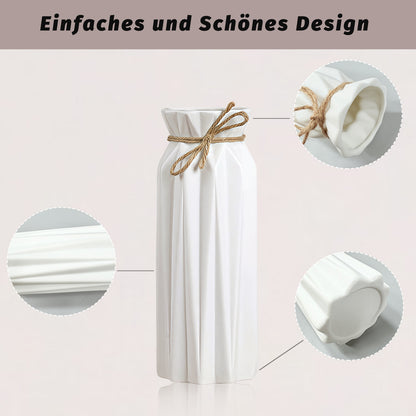 Weiße Keramikvase 2er-Set, Kleine Vase für Wohnzimmer, Abendessen Tisch