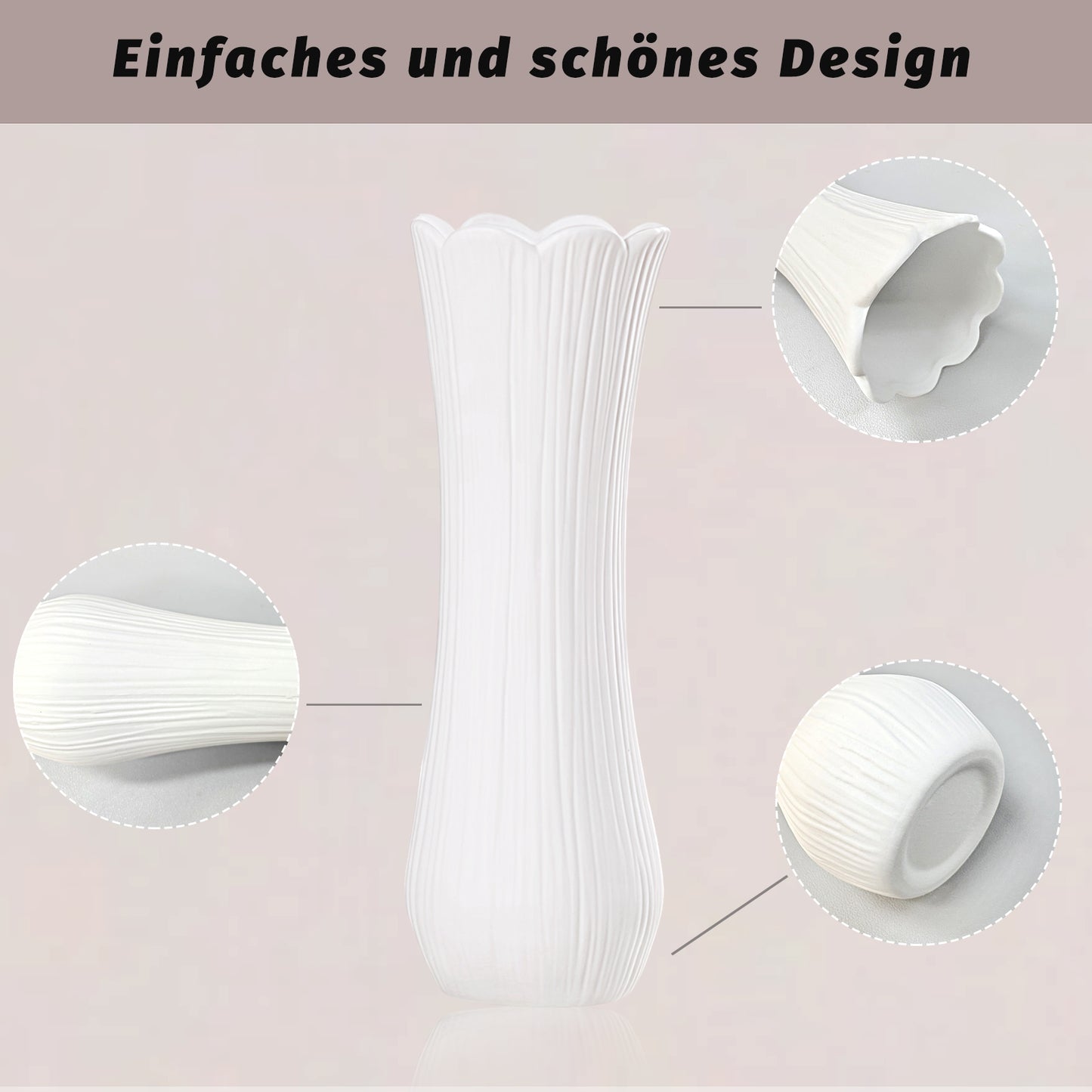 Weiße Keramikvase 2er-Set, Kleine Vase für Wohnzimmer, Abendessen Tisch