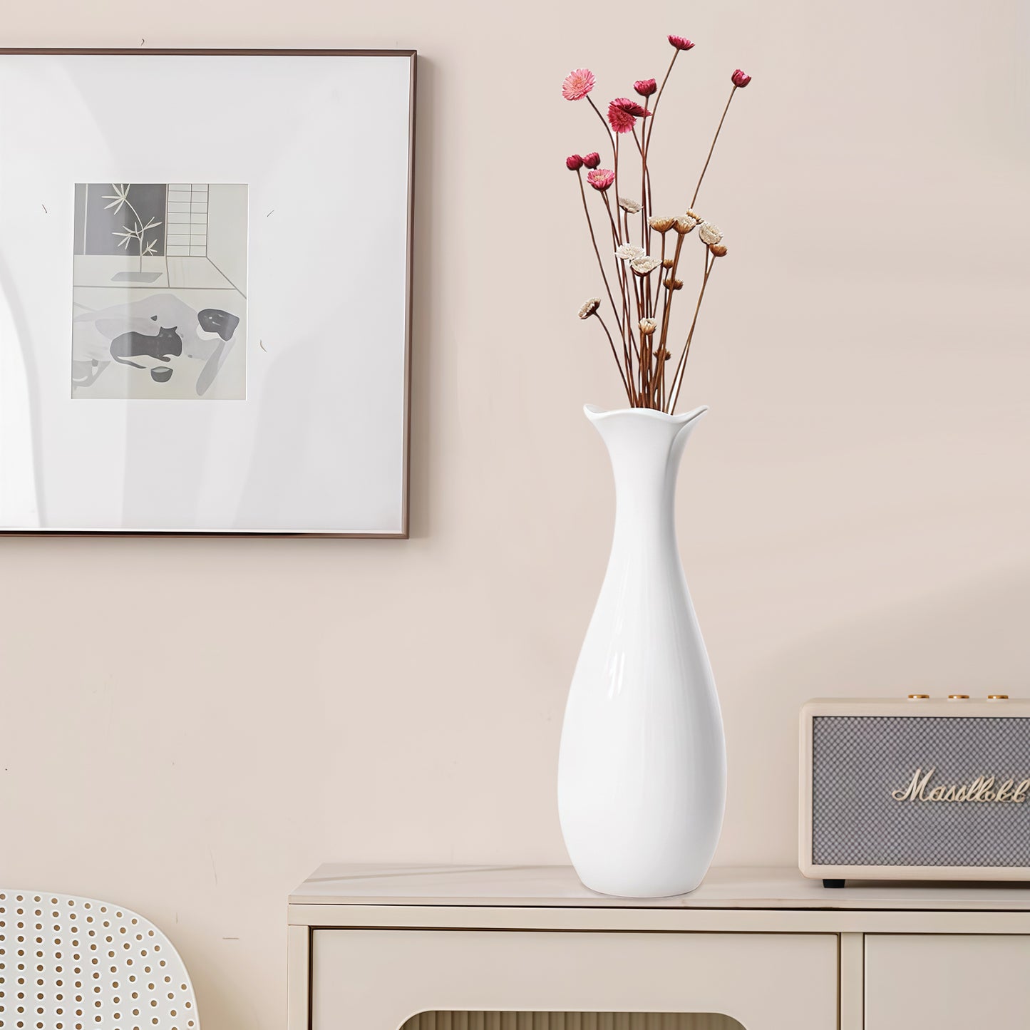 Weiße Keramikvase 2er-Set, Kleine Vase für Wohnzimmer, Abendessen Tisch