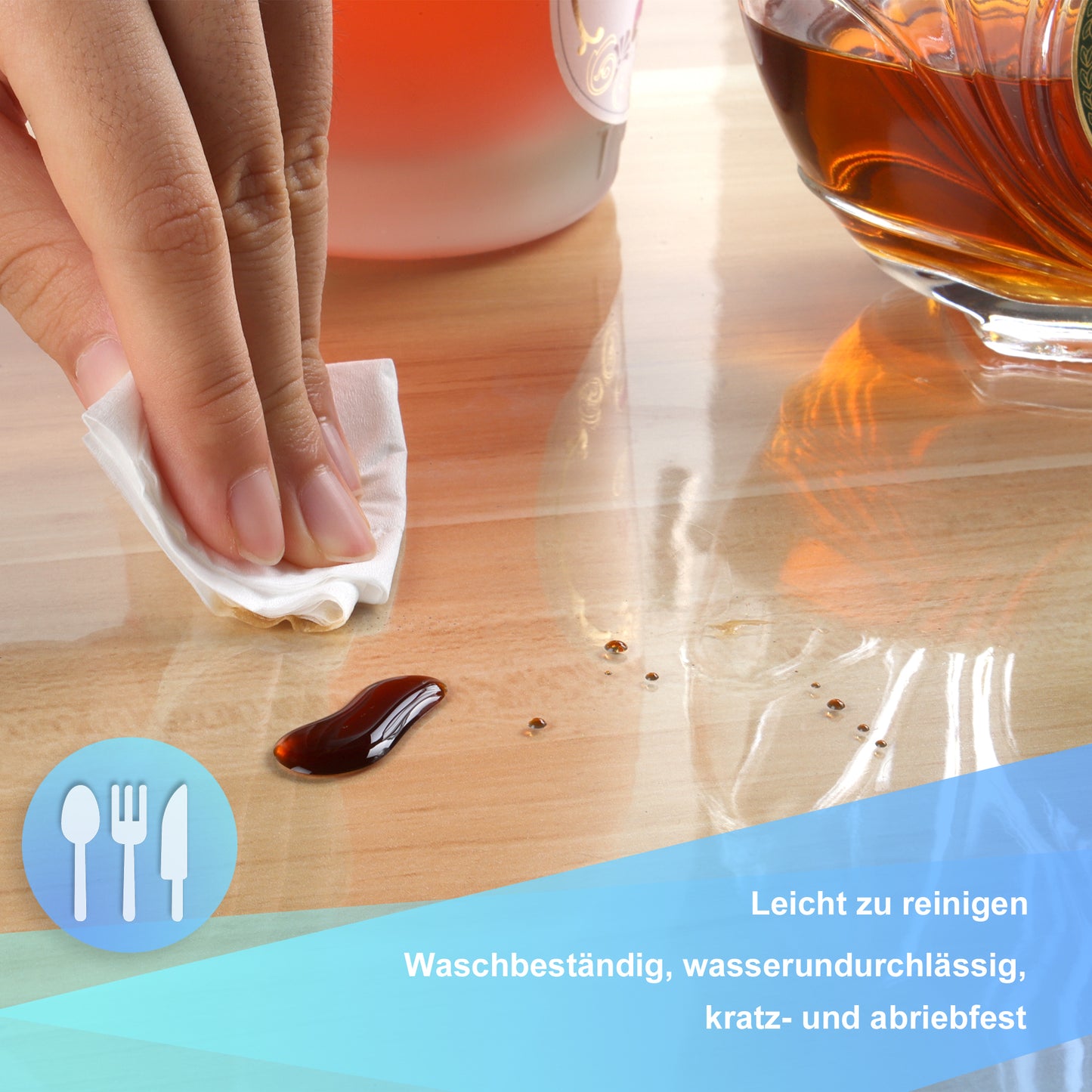 Glasklar Folie 2mm,abgeschrägte Kante, Tischfolie PVC transparent, Größe wählbar