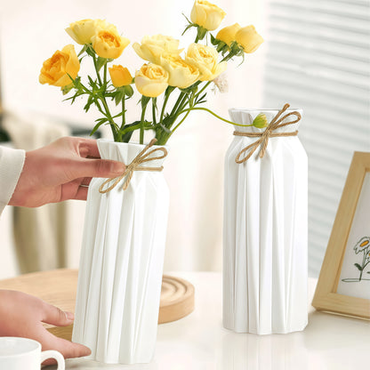Weiße Keramikvase 2er-Set, Kleine Vase für Wohnzimmer, Abendessen Tisch