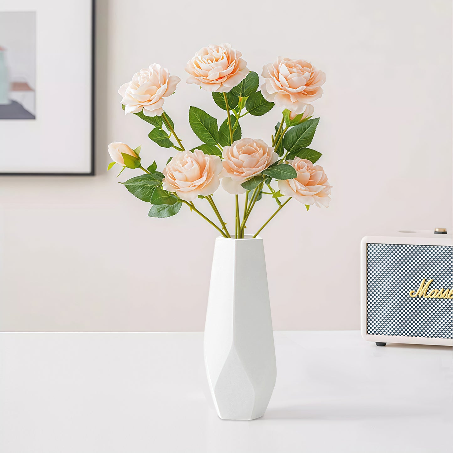 Weiße Keramikvase 2er-Set, Kleine Vase für Wohnzimmer, Abendessen Tisch